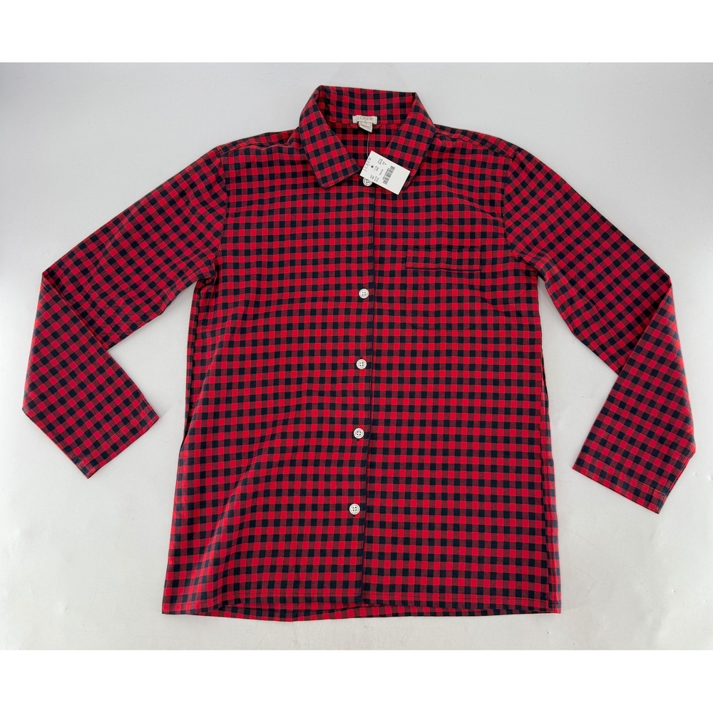 NWT‎ J.Crew Men's Red & Blue Plaid Long Sleeve Button-Up Pajama Shirt Sz Sm
